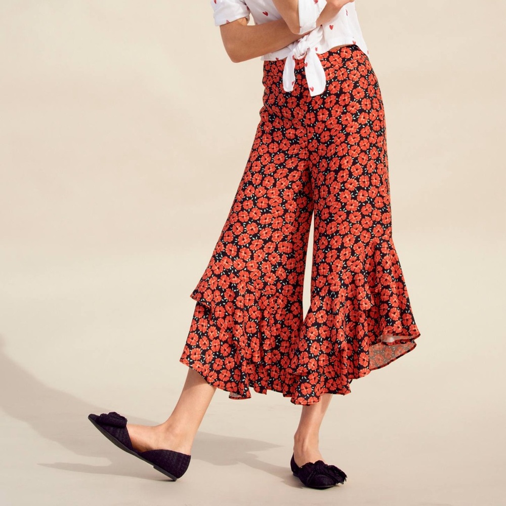 Anthropologie ettitwa Virginie floral ruffle Wide Legs